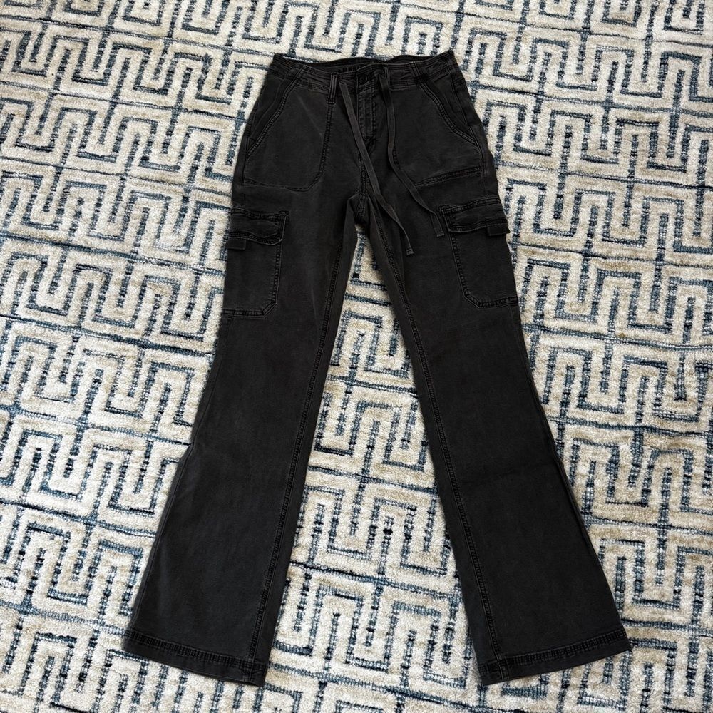 American Eagle Grey, Flare, High Rise pants with stretch - size 2- like new!!